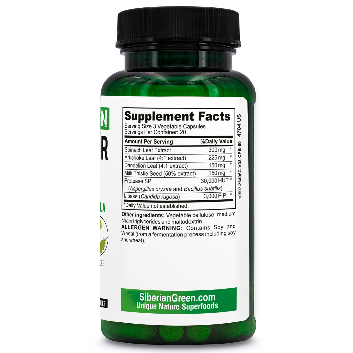 Herbal Liver Detox Vert de Sibérie 60 Caps - Chardon-Marie Artichaut Pissenlit