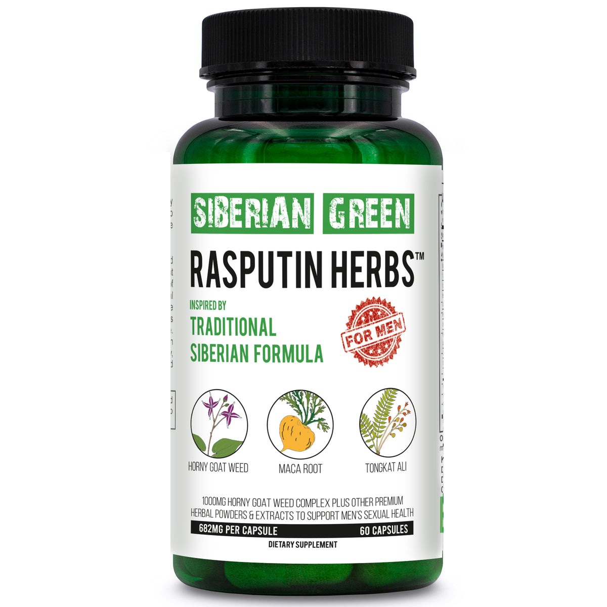 Herbes vertes de Raspoutine de Sibérie avec complexe de racine de Maca de chèvre cornée, 60 capsules