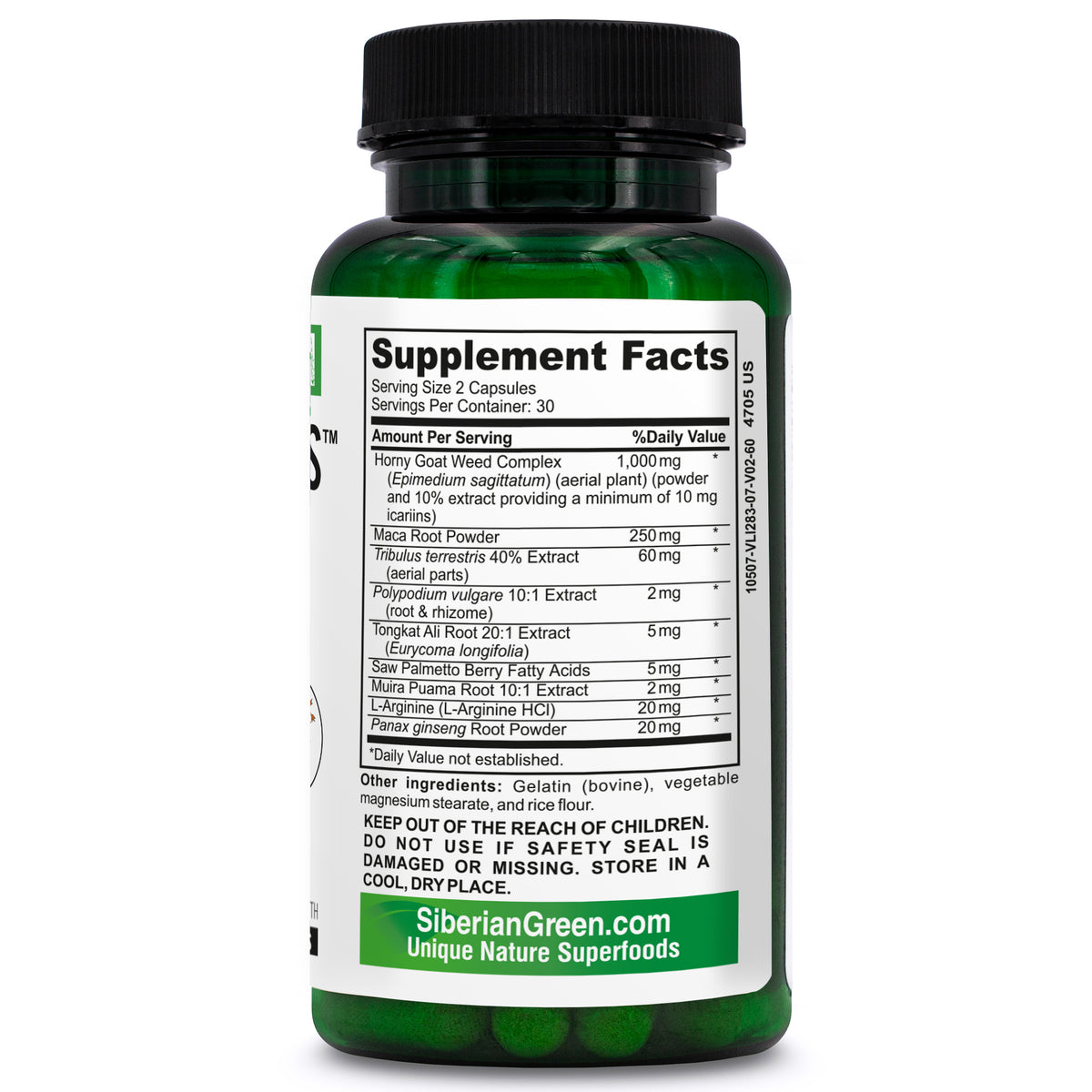 Herbes vertes de Raspoutine de Sibérie avec complexe de racine de Maca de chèvre cornée, 60 capsules