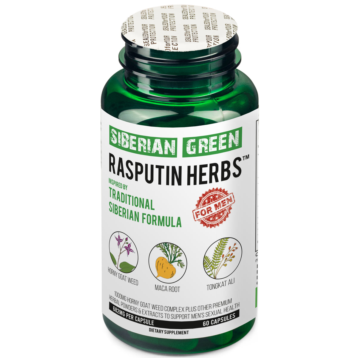 Herbes vertes de Raspoutine de Sibérie avec complexe de racine de Maca de chèvre cornée, 60 capsules