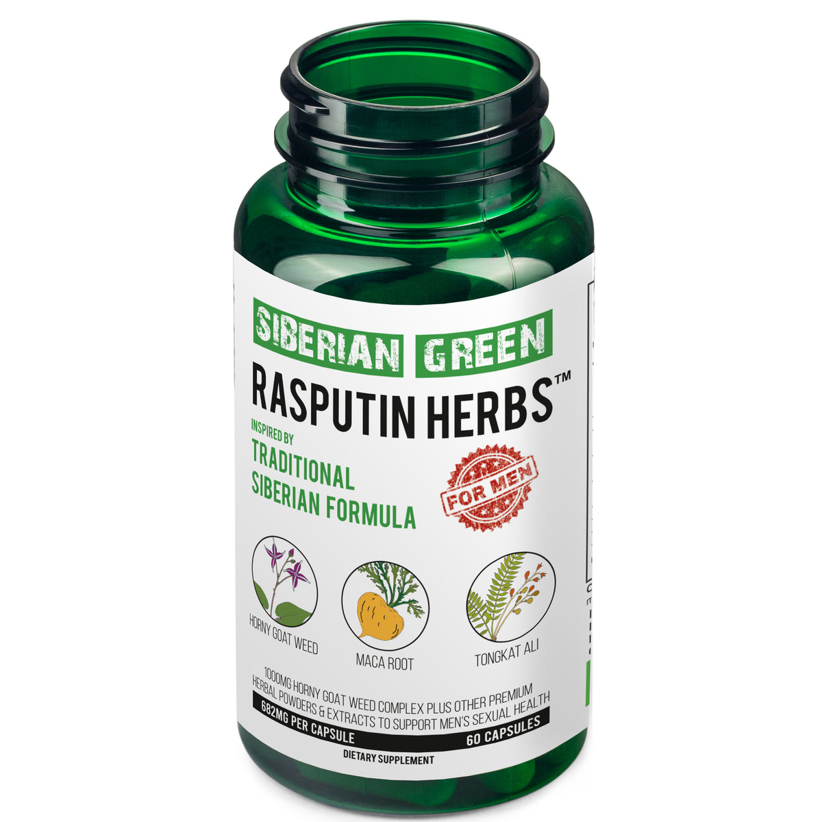 Herbes vertes de Raspoutine de Sibérie avec complexe de racine de Maca de chèvre cornée, 60 capsules