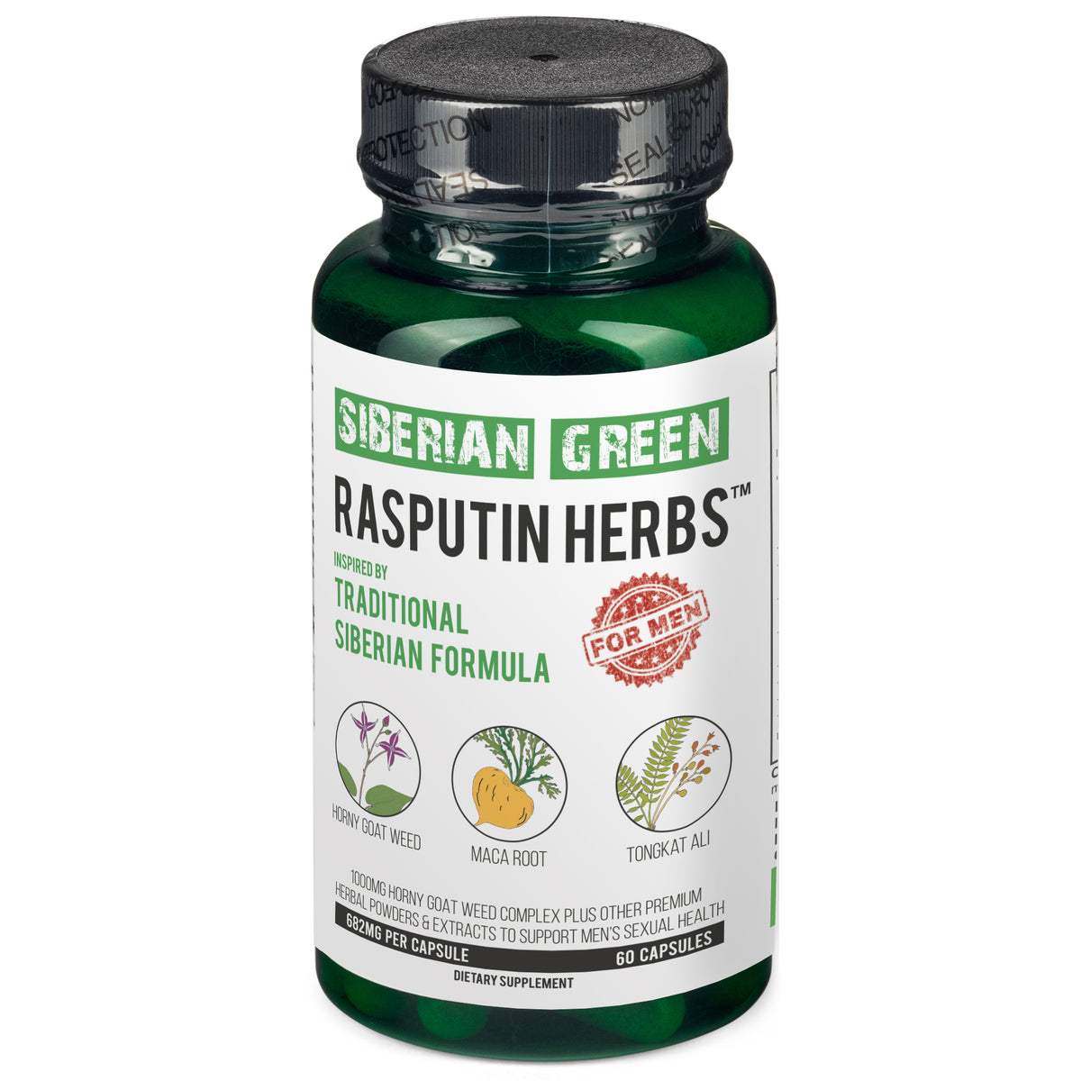 Herbes vertes de Raspoutine de Sibérie avec complexe de racine de Maca de chèvre cornée, 60 capsules