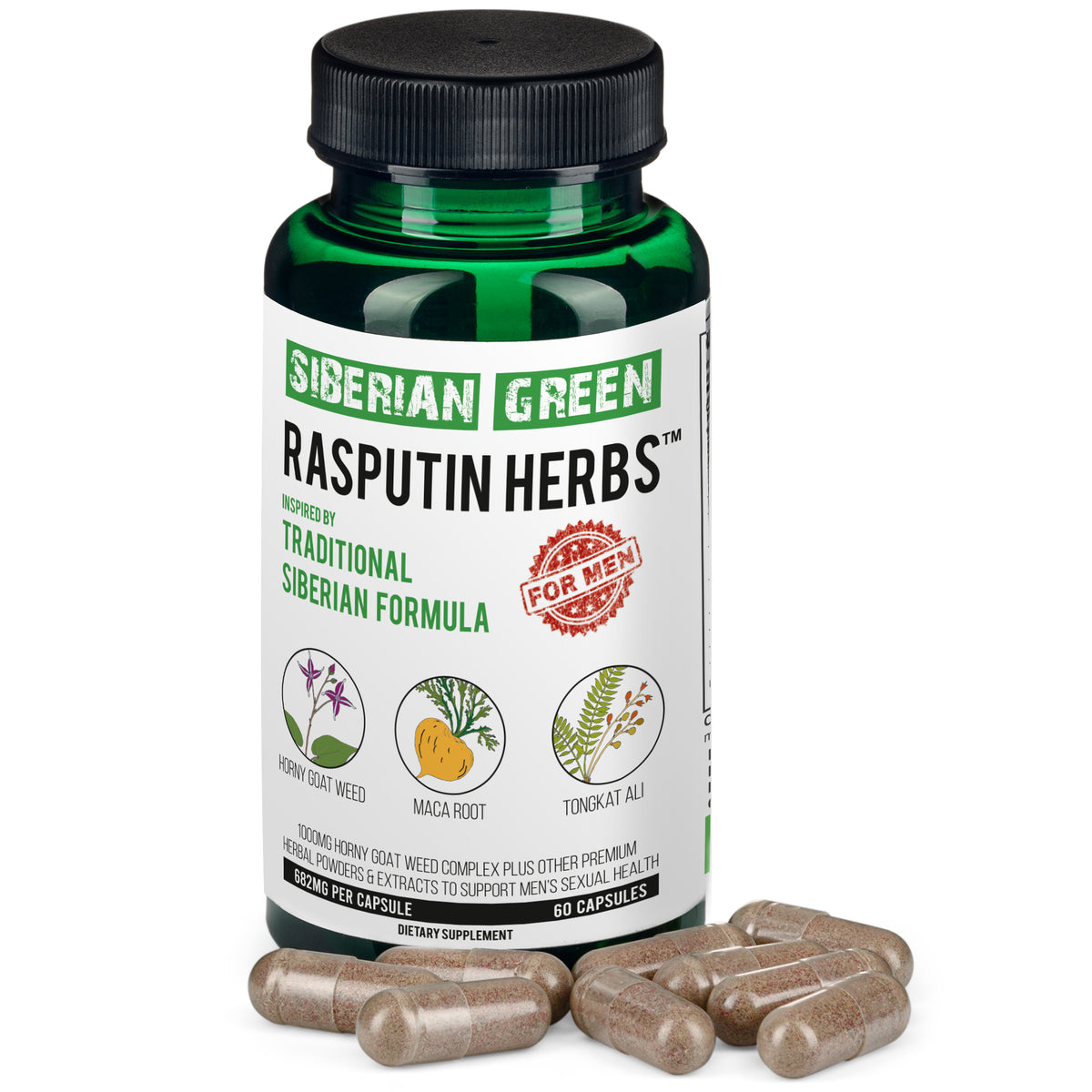 Herbes vertes de Raspoutine de Sibérie avec complexe de racine de Maca de chèvre cornée, 60 capsules