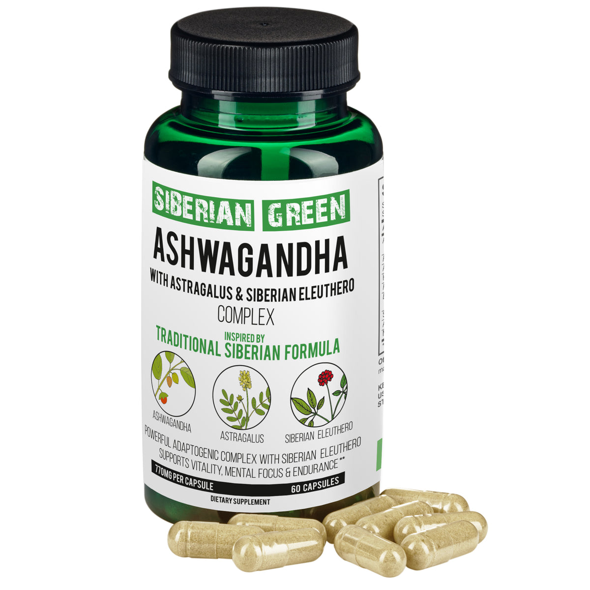 Siberian Green Ashwagandha & Siberian Ginseng Complex – 60 Capsules