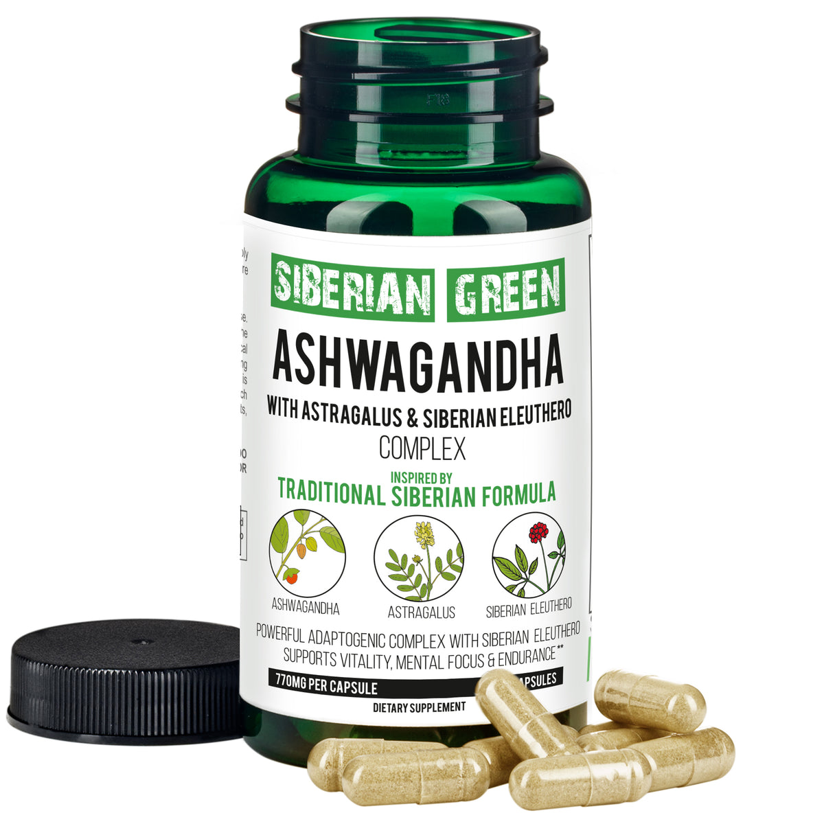 Siberian Green Ashwagandha & Siberian Ginseng Complex – 60 Capsules