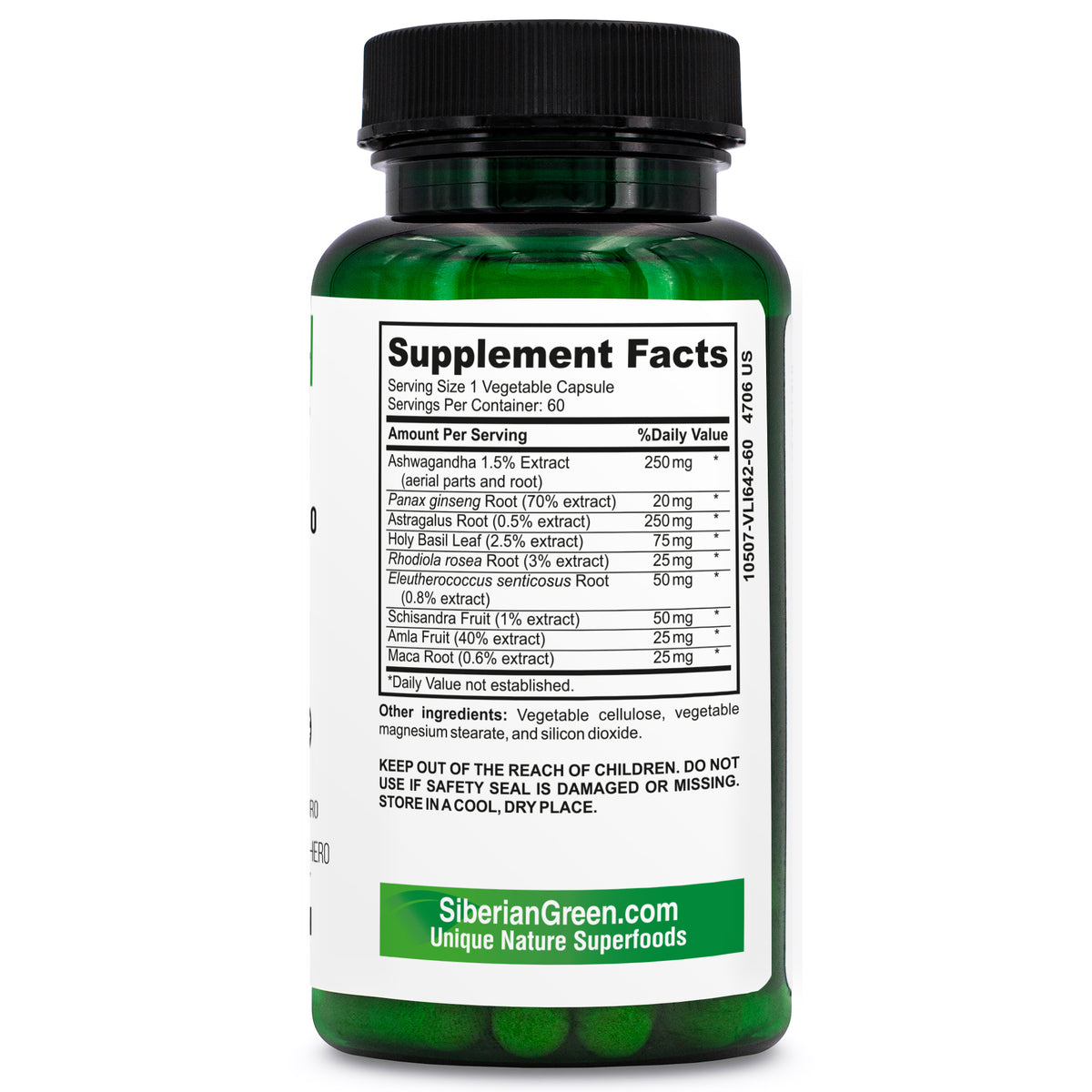 Racine d'Ashwagandha biologique vert de Sibérie avec complexe d'astragale et de ginseng d'éleuthérosibérien 60 capsules Support puissant à base de plantes