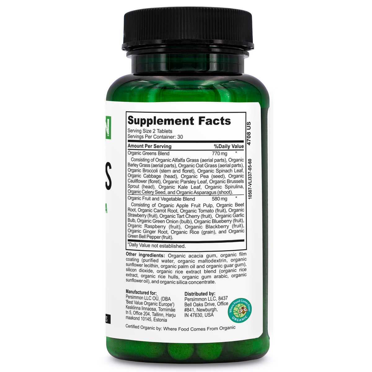 Superaliments 60 comprimés Formule sibérienne Certifié biologique Légumes essentiels Fruits et légumes nutritifs