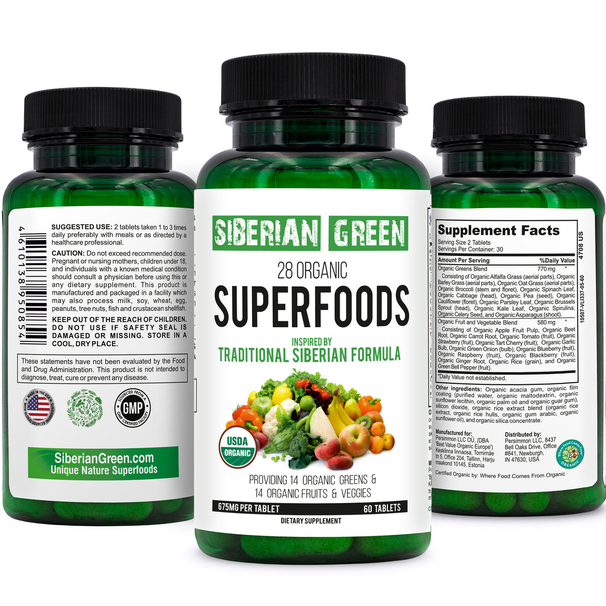 Superaliments 60 comprimés Formule sibérienne Certifié biologique Légumes essentiels Fruits et légumes nutritifs