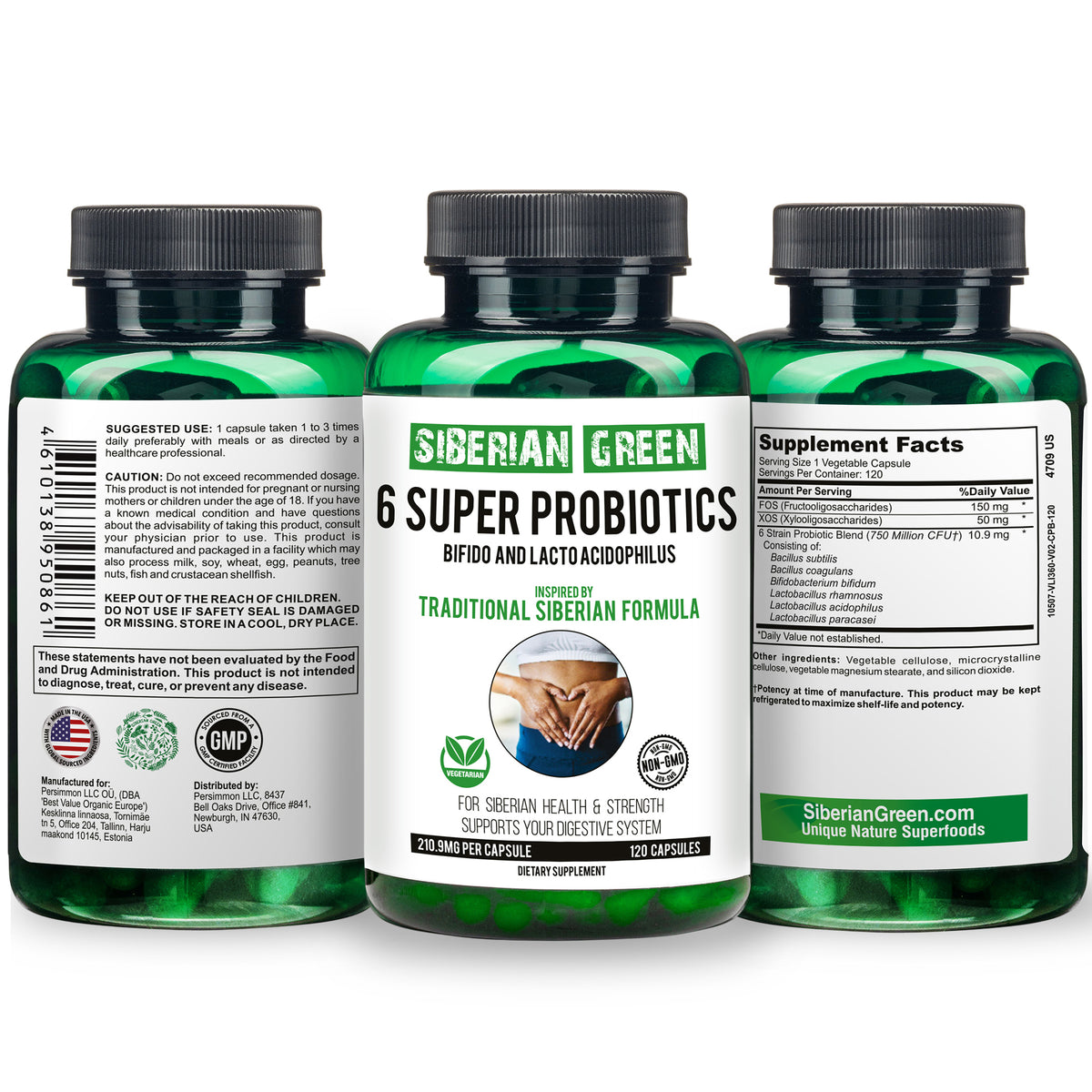 Vert de Sibérie 6 Super Probiotiques Bifido &amp; Lacto Acidophilus 120 Caps - Formule Sibérienne Traditionnelle
