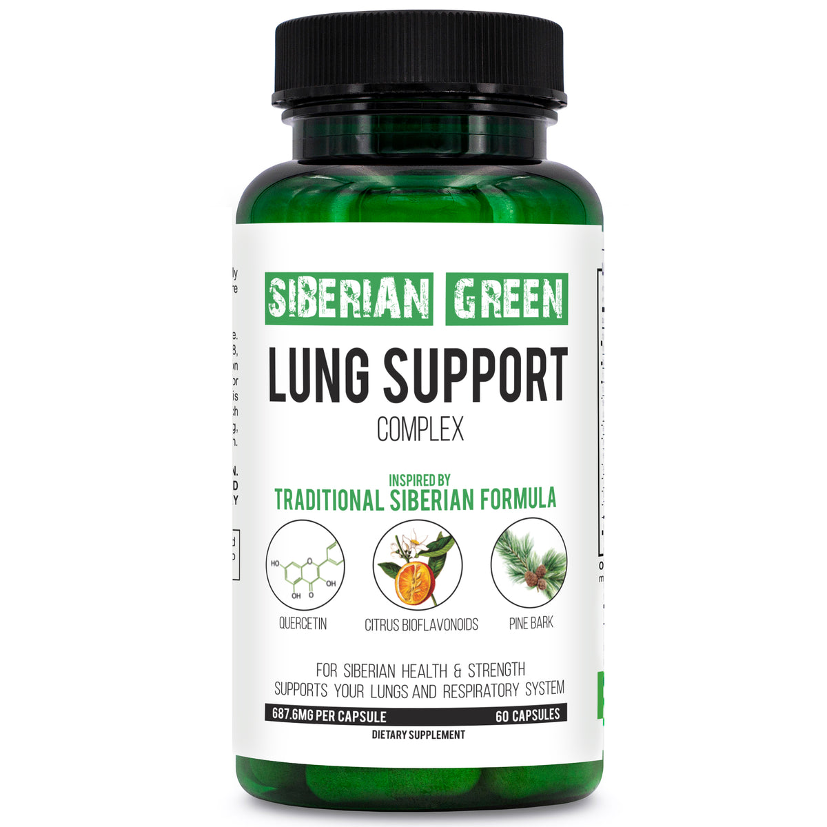 Complexe de soutien du poumon vert de Sibérie 60 gélules - Supplément de formule traditionnelle riche en quercétine, bioflavonoïdes d'agrumes et écorce de pin