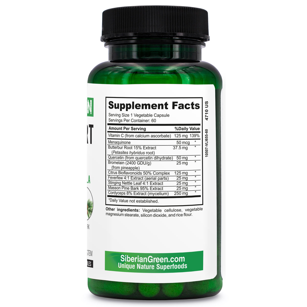 Complexe de soutien du poumon vert de Sibérie 60 gélules - Supplément de formule traditionnelle riche en quercétine, bioflavonoïdes d'agrumes et écorce de pin