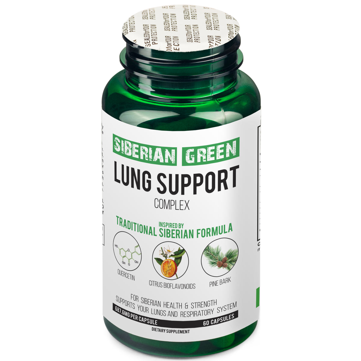 Complexe de soutien du poumon vert de Sibérie 60 gélules - Supplément de formule traditionnelle riche en quercétine, bioflavonoïdes d'agrumes et écorce de pin