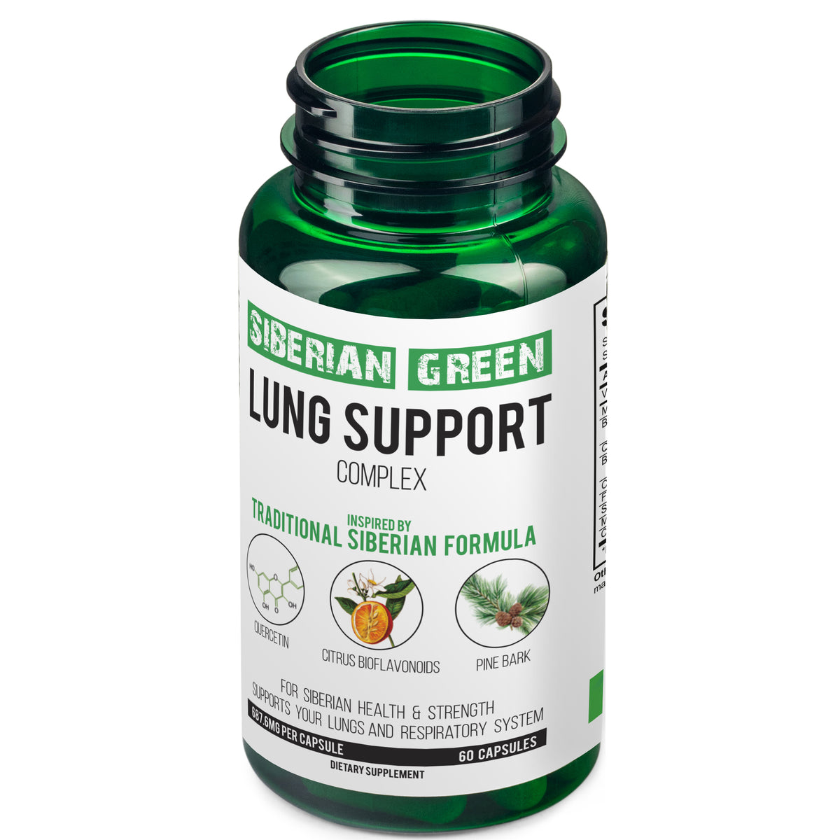 Complexe de soutien du poumon vert de Sibérie 60 gélules - Supplément de formule traditionnelle riche en quercétine, bioflavonoïdes d'agrumes et écorce de pin