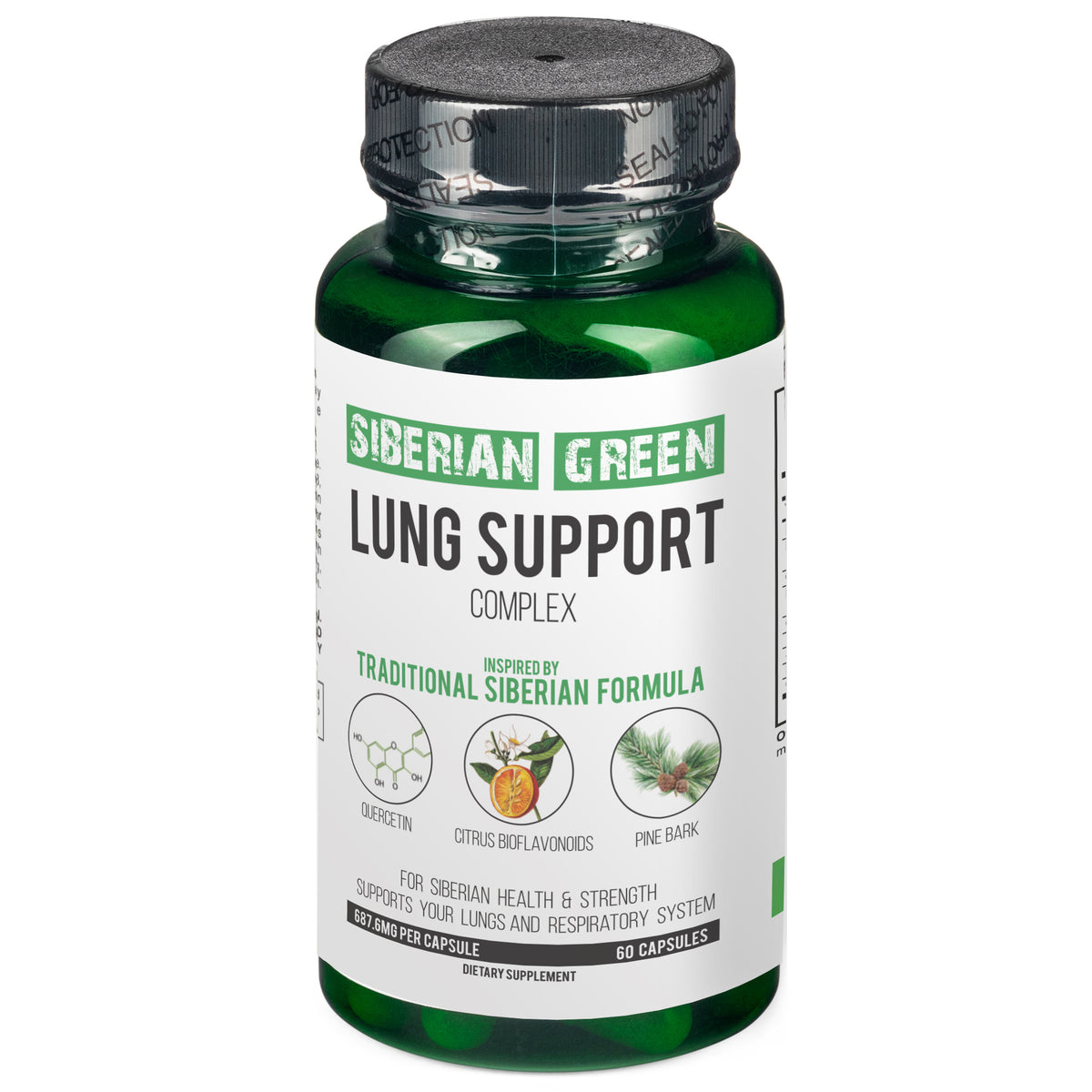 Complexe de soutien du poumon vert de Sibérie 60 gélules - Supplément de formule traditionnelle riche en quercétine, bioflavonoïdes d'agrumes et écorce de pin