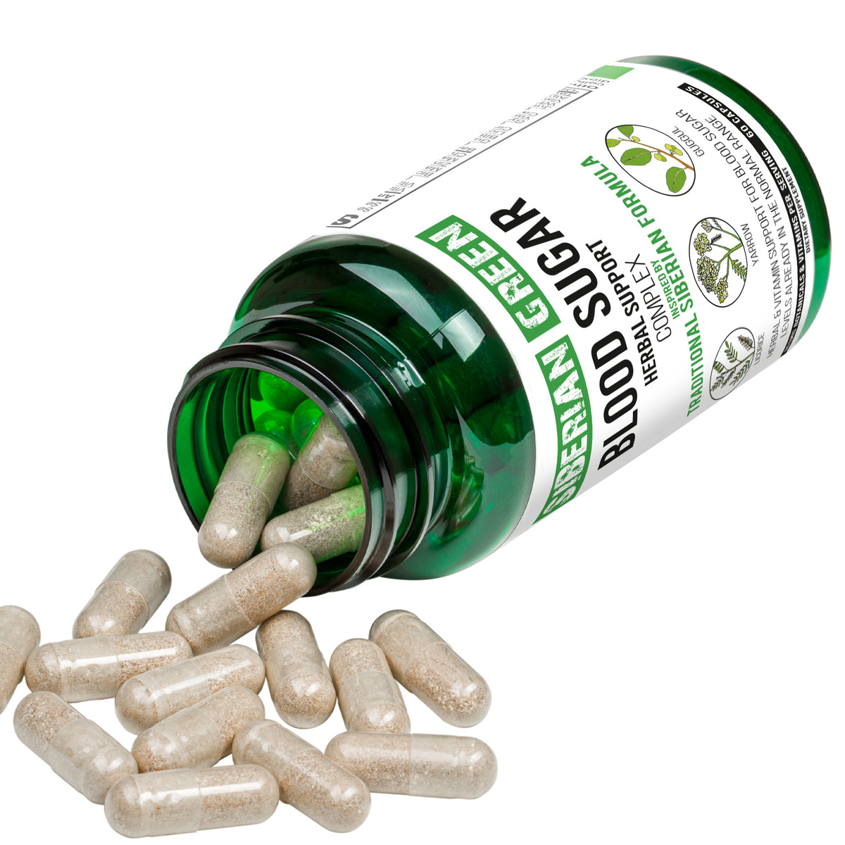 Support à base de plantes pour la glycémie verte de Sibérie – Réglisse Yarrow Guggul – 60 capsules – Formule traditionnelle sibérienne