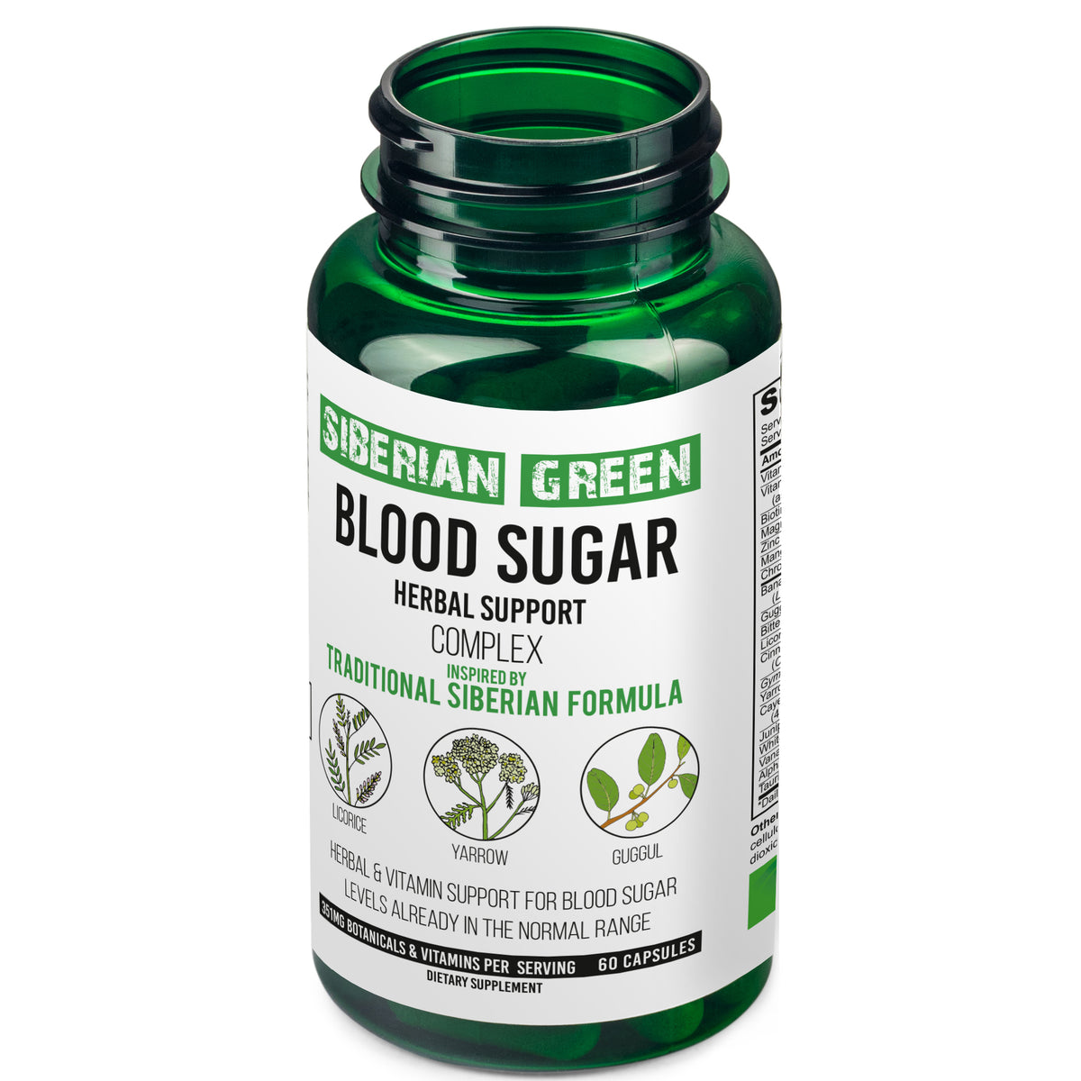 Support à base de plantes pour la glycémie verte de Sibérie – Réglisse Yarrow Guggul – 60 capsules – Formule traditionnelle sibérienne