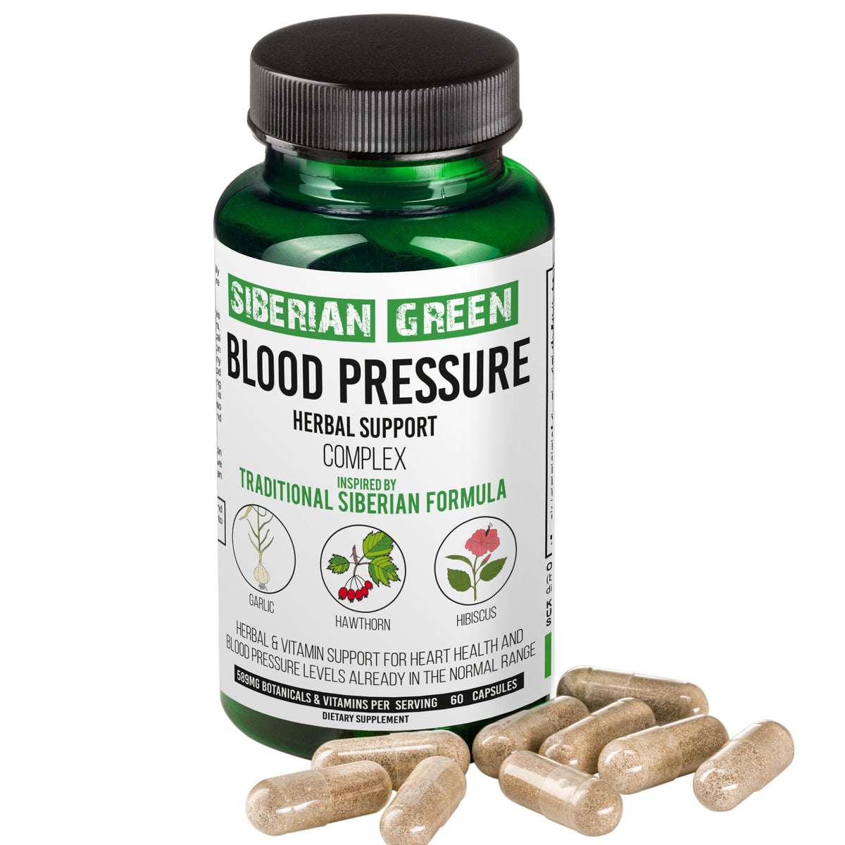 Siberian Green Hibiscus Capsules- Blood Pressure Support with Hawthorn & Garlic (60 Capsules)