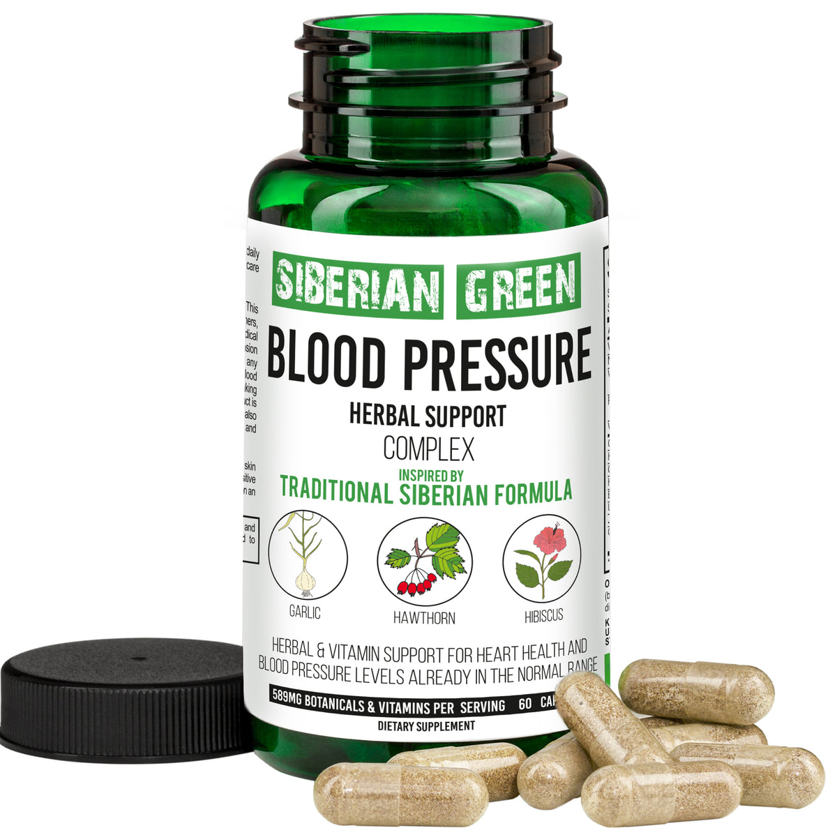 Siberian Green Hibiscus Capsules- Blood Pressure Support with Hawthorn & Garlic (60 Capsules)