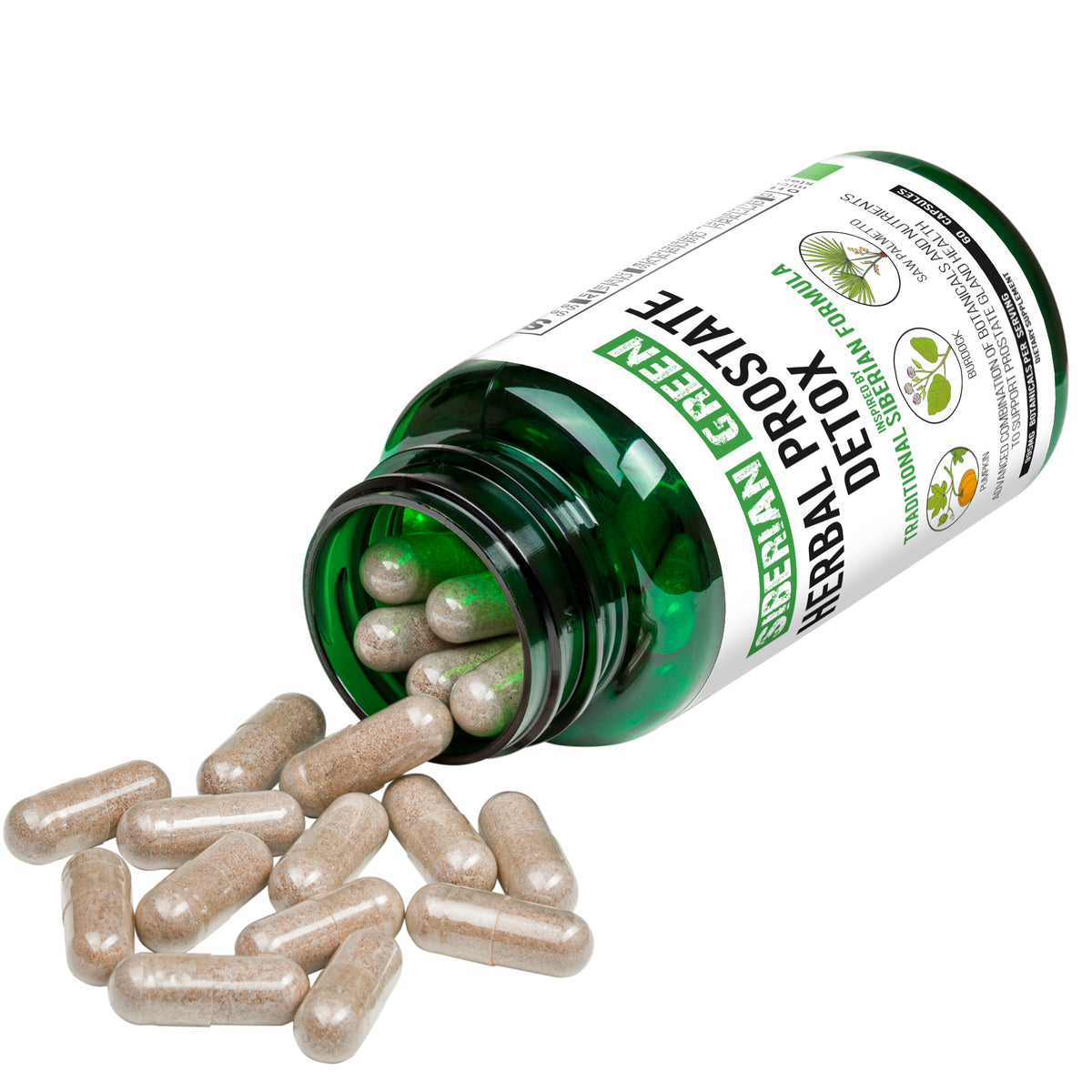Détox de la prostate à base de plantes vertes de Sibérie 60 gélules – Saw Palmetto Bardane Citrouille Formule traditionnelle sibérienne