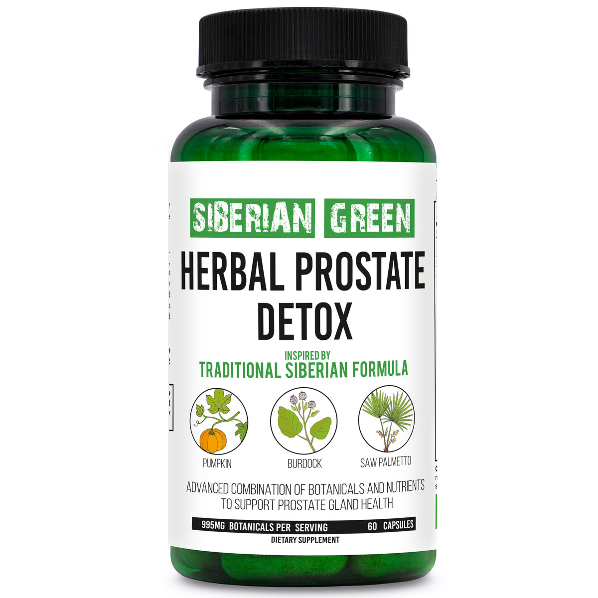 Détox de la prostate à base de plantes vertes de Sibérie 60 gélules – Saw Palmetto Bardane Citrouille Formule traditionnelle sibérienne