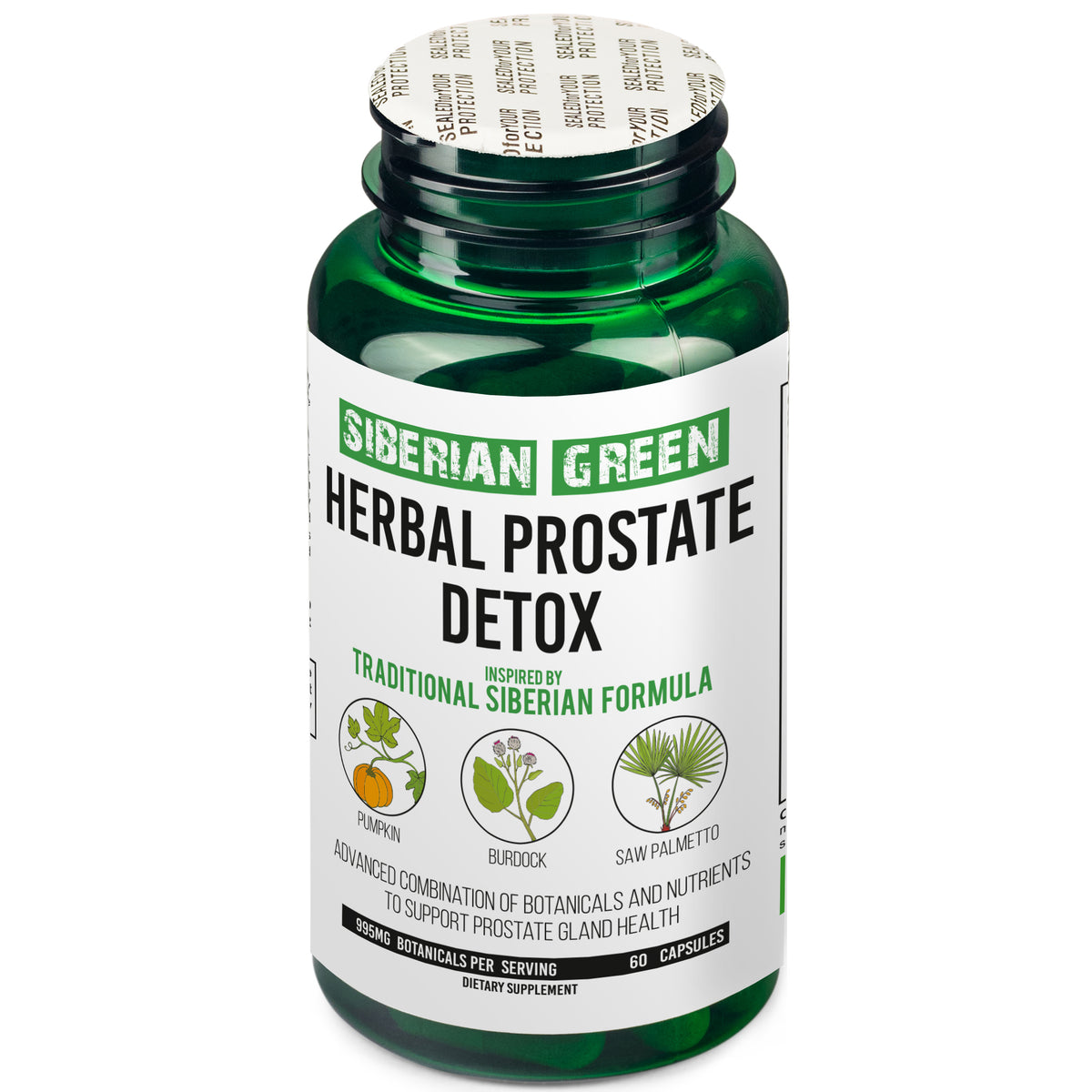 Détox de la prostate à base de plantes vertes de Sibérie 60 gélules – Saw Palmetto Bardane Citrouille Formule traditionnelle sibérienne