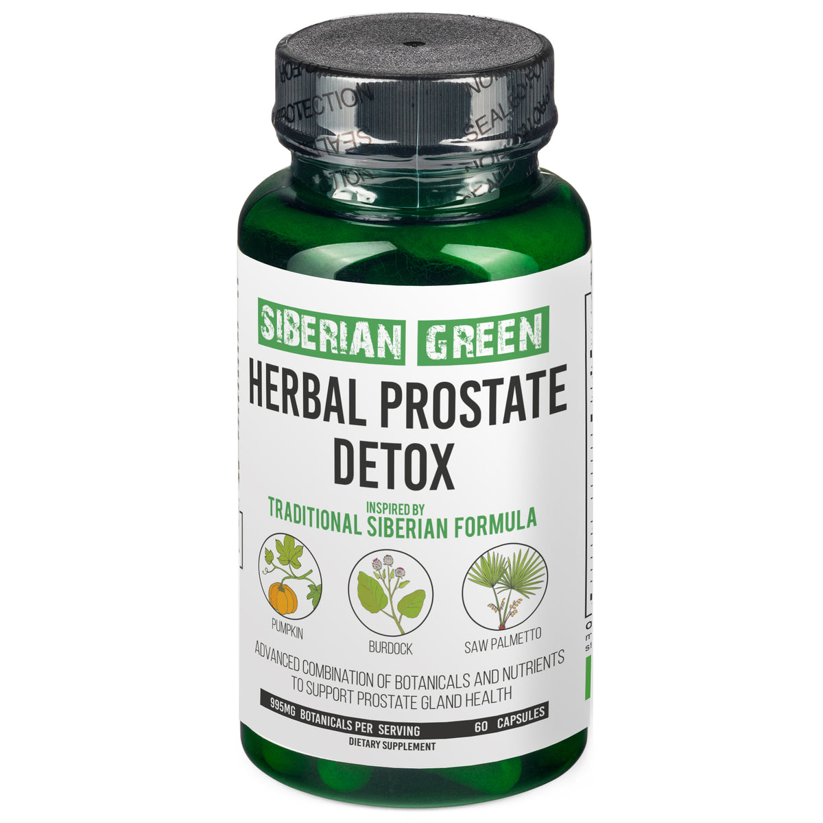 Détox de la prostate à base de plantes vertes de Sibérie 60 gélules – Saw Palmetto Bardane Citrouille Formule traditionnelle sibérienne