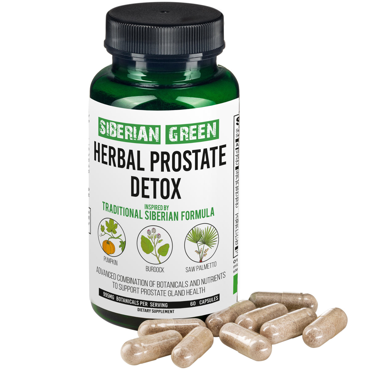 Détox de la prostate à base de plantes vertes de Sibérie 60 gélules – Saw Palmetto Bardane Citrouille Formule traditionnelle sibérienne