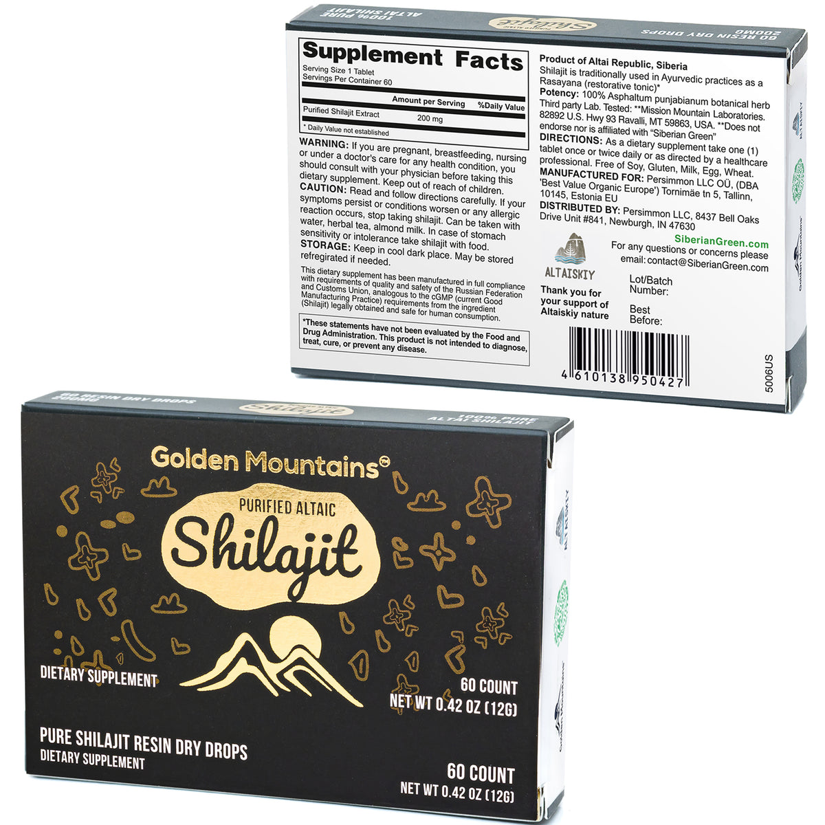 Shilajit 60 gouttes sèches Altaï "Montagnes dorées" vert sibérien