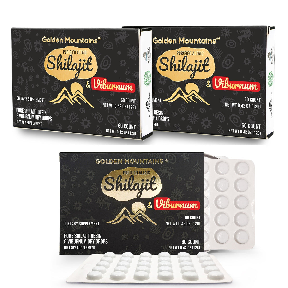Siberian Green Pure Altai Shilajit Resin w Viburnum Berries Extract – 180 Dry Drops (3-Pack)