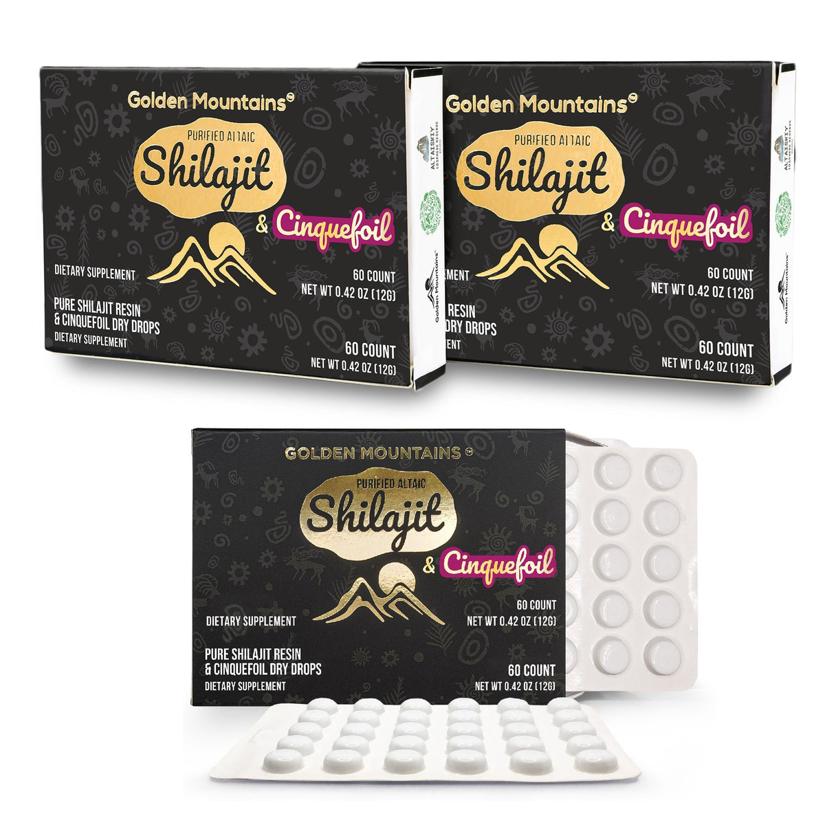 Siberian Green Pure Altai Shilajit Resin w Cinquefoil Herb Extract – 180 Dry Drops (3-Pack)