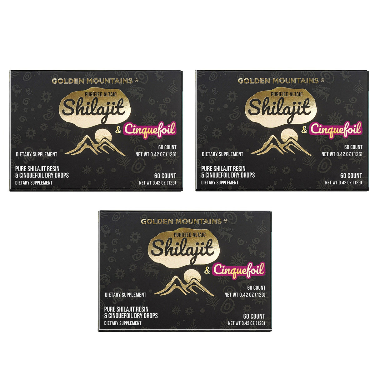 Siberian Green Pure Altai Shilajit Resin w Cinquefoil Herb Extract – 180 Dry Drops (3-Pack)