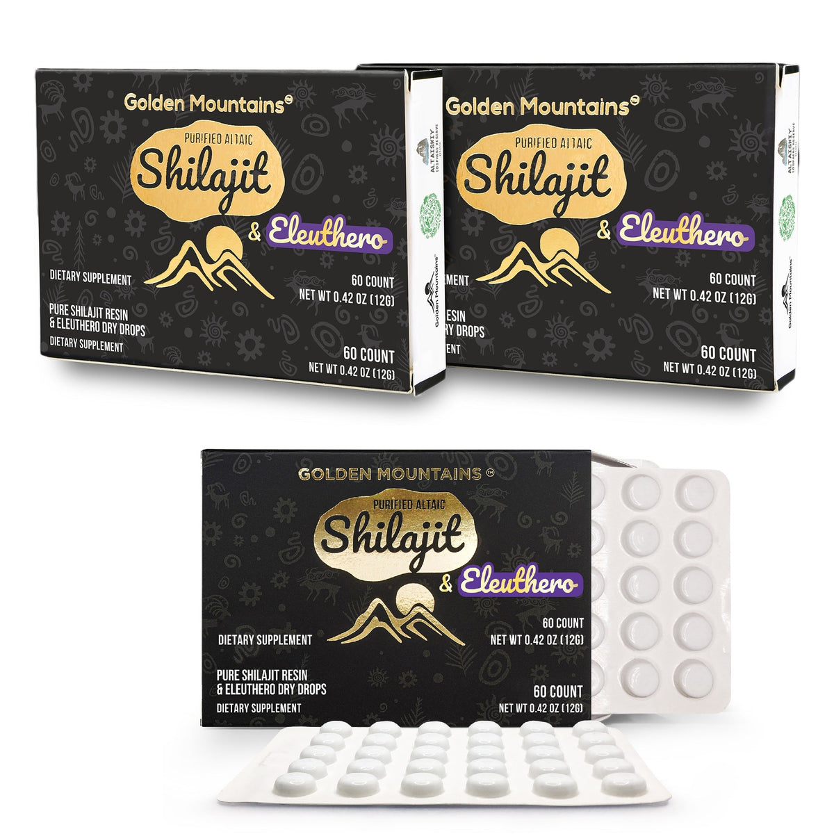 Siberian Green Pure Altai Shilajit Resin w Eleuthero Ginseng Extract – 180 Dry Drops (3-Pack)