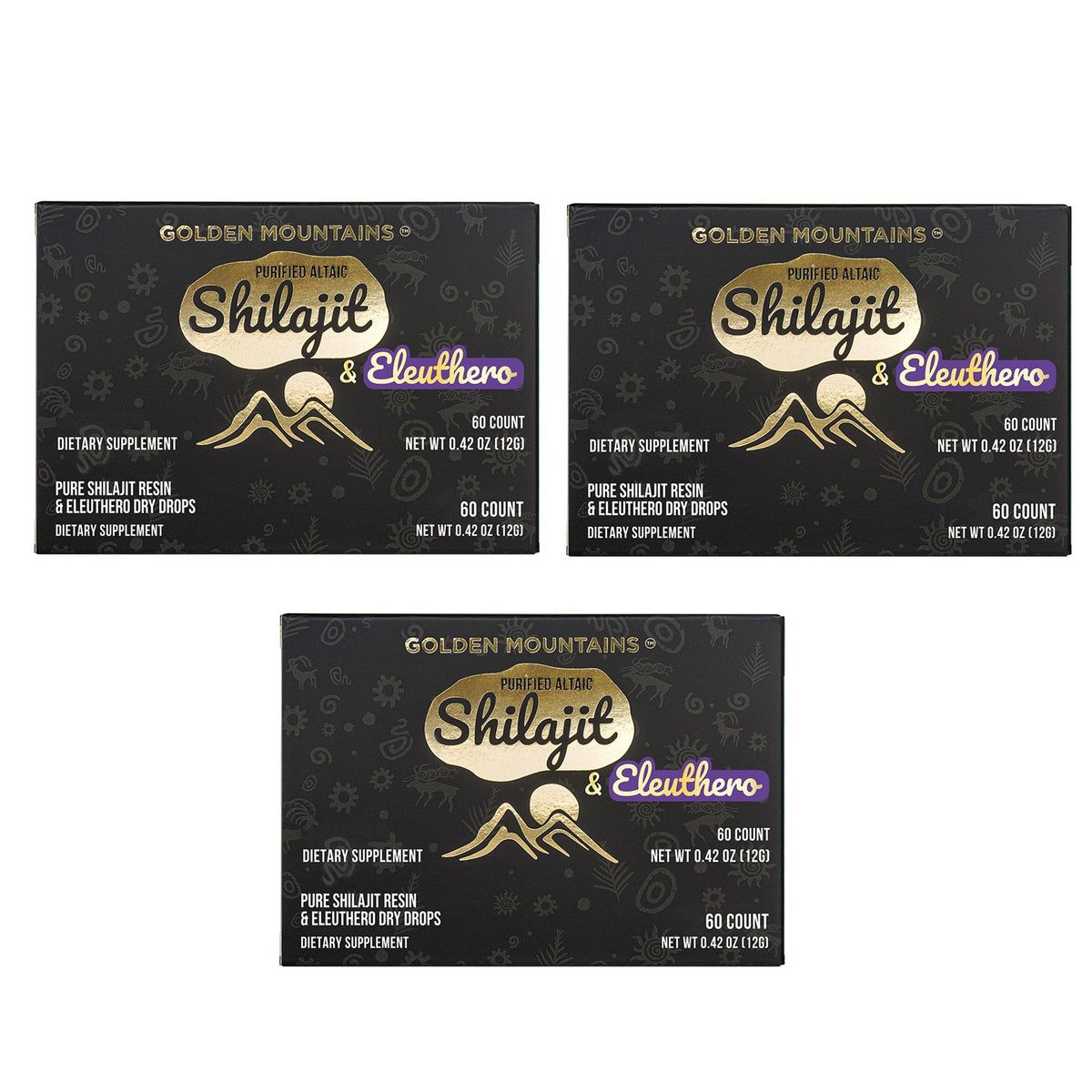 Siberian Green Pure Altai Shilajit Resin w Eleuthero Ginseng Extract – 180 Dry Drops (3-Pack)