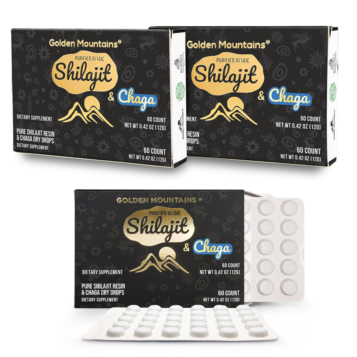 Siberian Green Pure Altai Shilajit Resin w Chaga Birch Extract – 180 Dry Drops (3-Pack)
