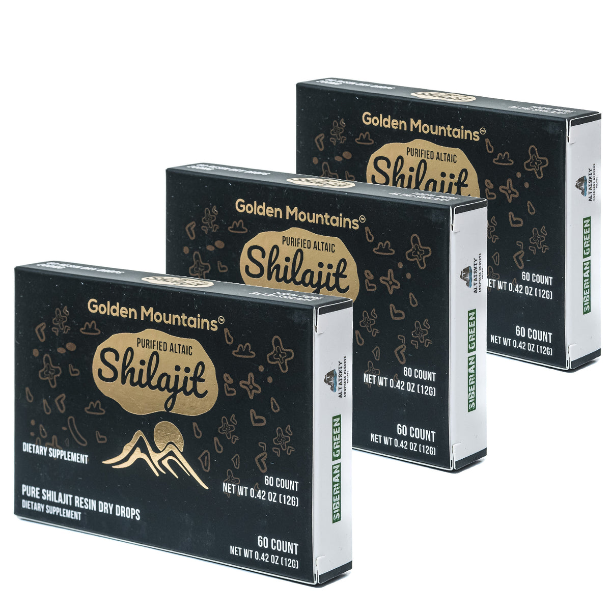 3 PACK - 180 TABS Altai Shilajit Resin Premium Pure Dry Drops GOLDEN MOUNTAINS