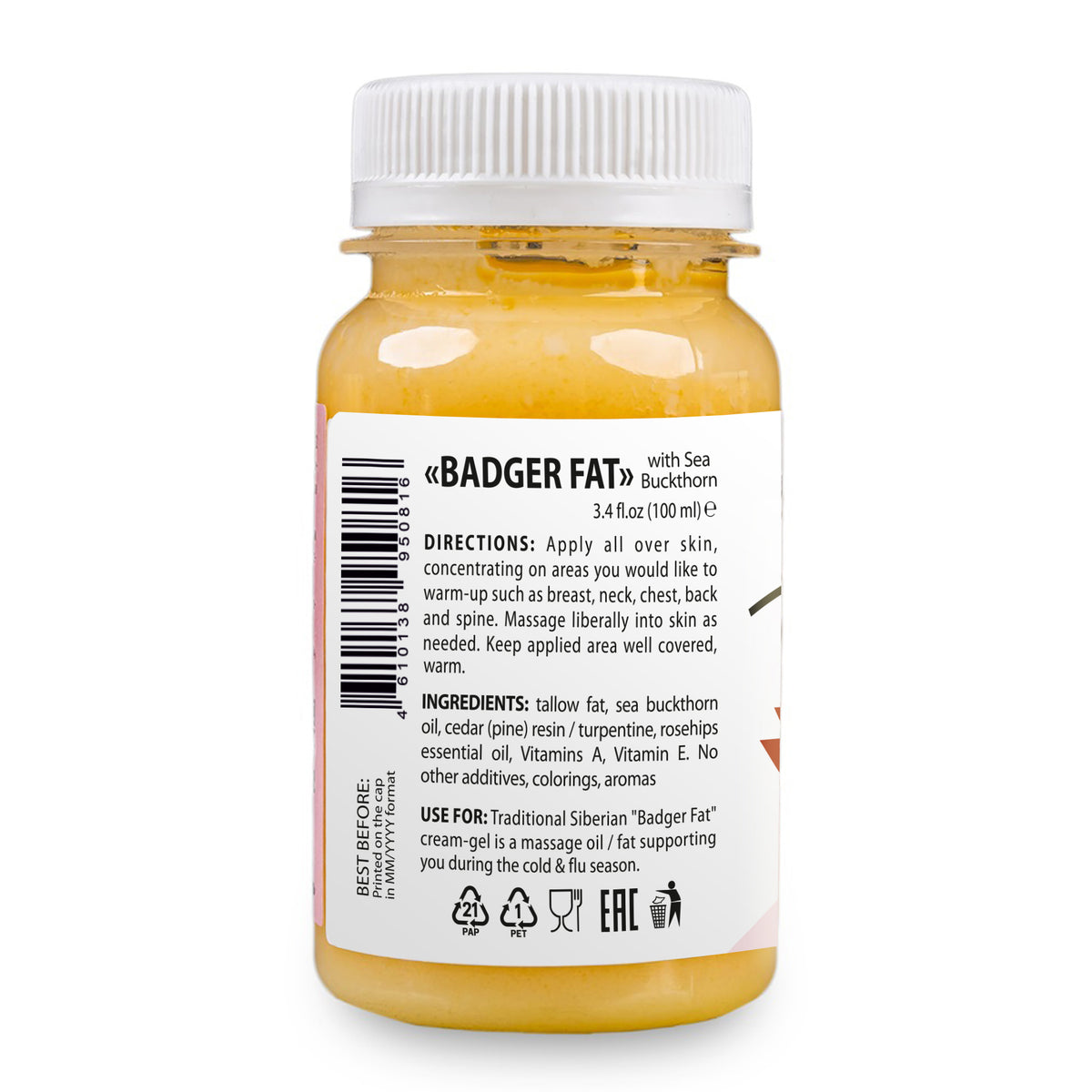 Siberian Warming Badger Fat Cream-Gel – 100ml with Eucalyptus, Mint & Red Pepper