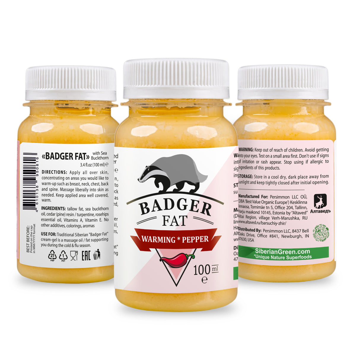 Siberian Warming Badger Fat Cream-Gel – 100ml with Eucalyptus, Mint & Red Pepper