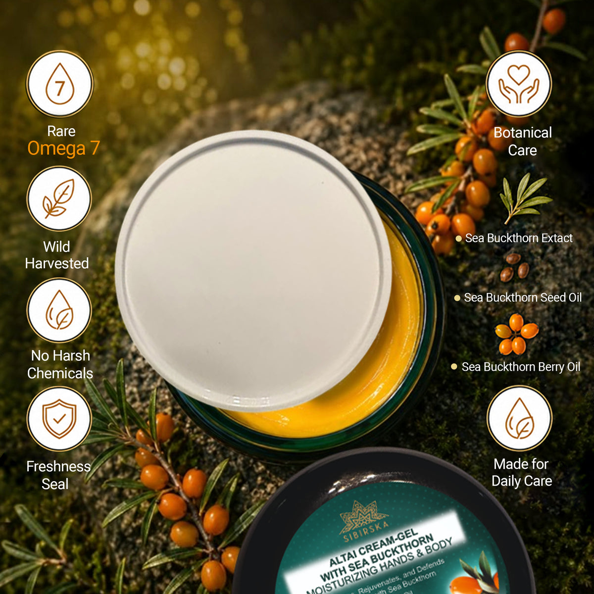 Sibirska Altai Sea Buckthorn Omega 7 Cream Gel 120 g for Dry Skin