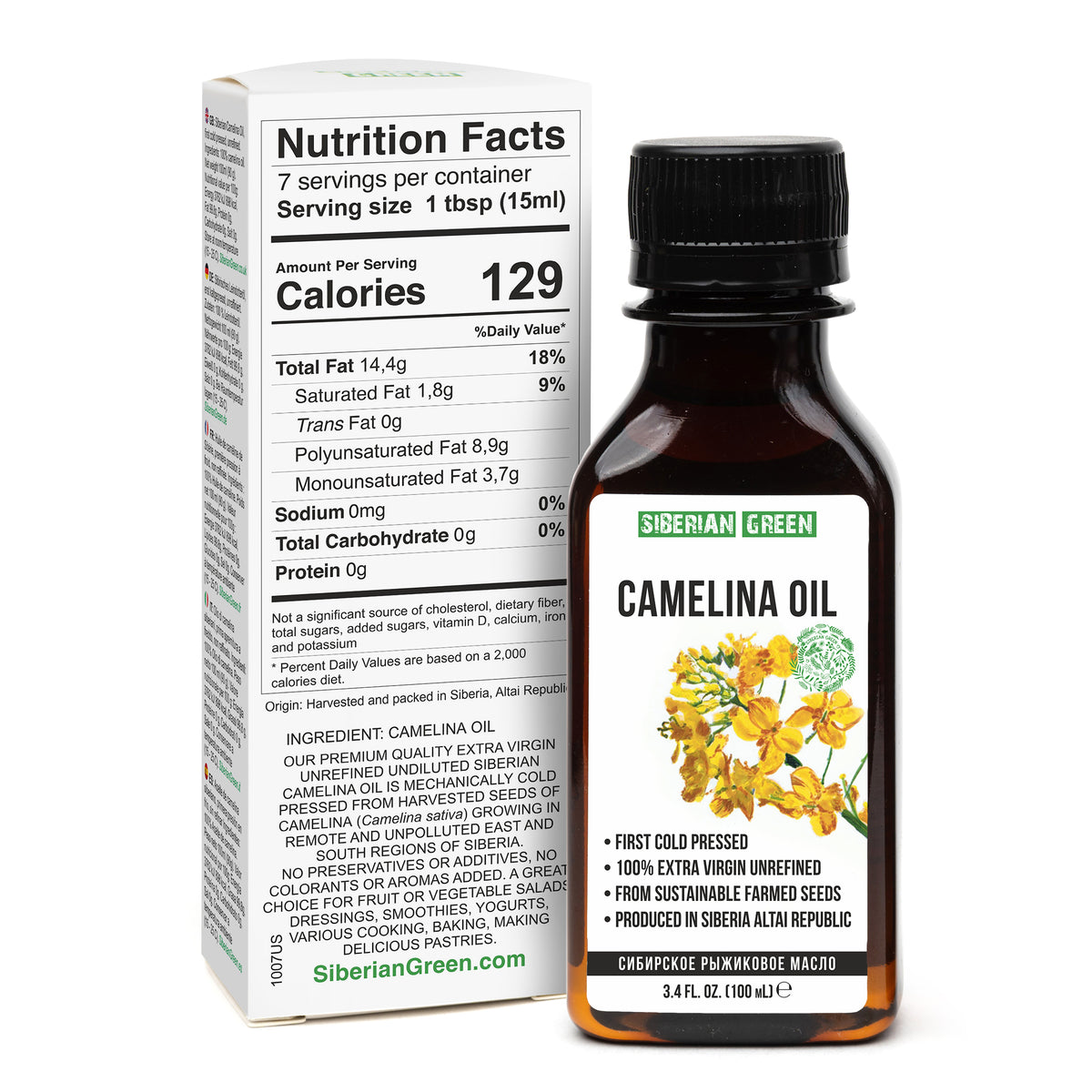 Huile de caméline de Sibérie | Extra Vierge Pressée à Froid 100 ml / 3,4 fl oz | Omega-3 Premium