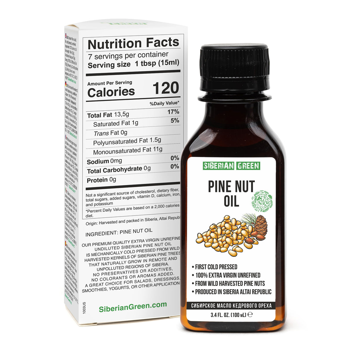 100% Siberian Pine Nut Oil Extra Virgin First Cold Pressed Premium 100ml 3.4oz