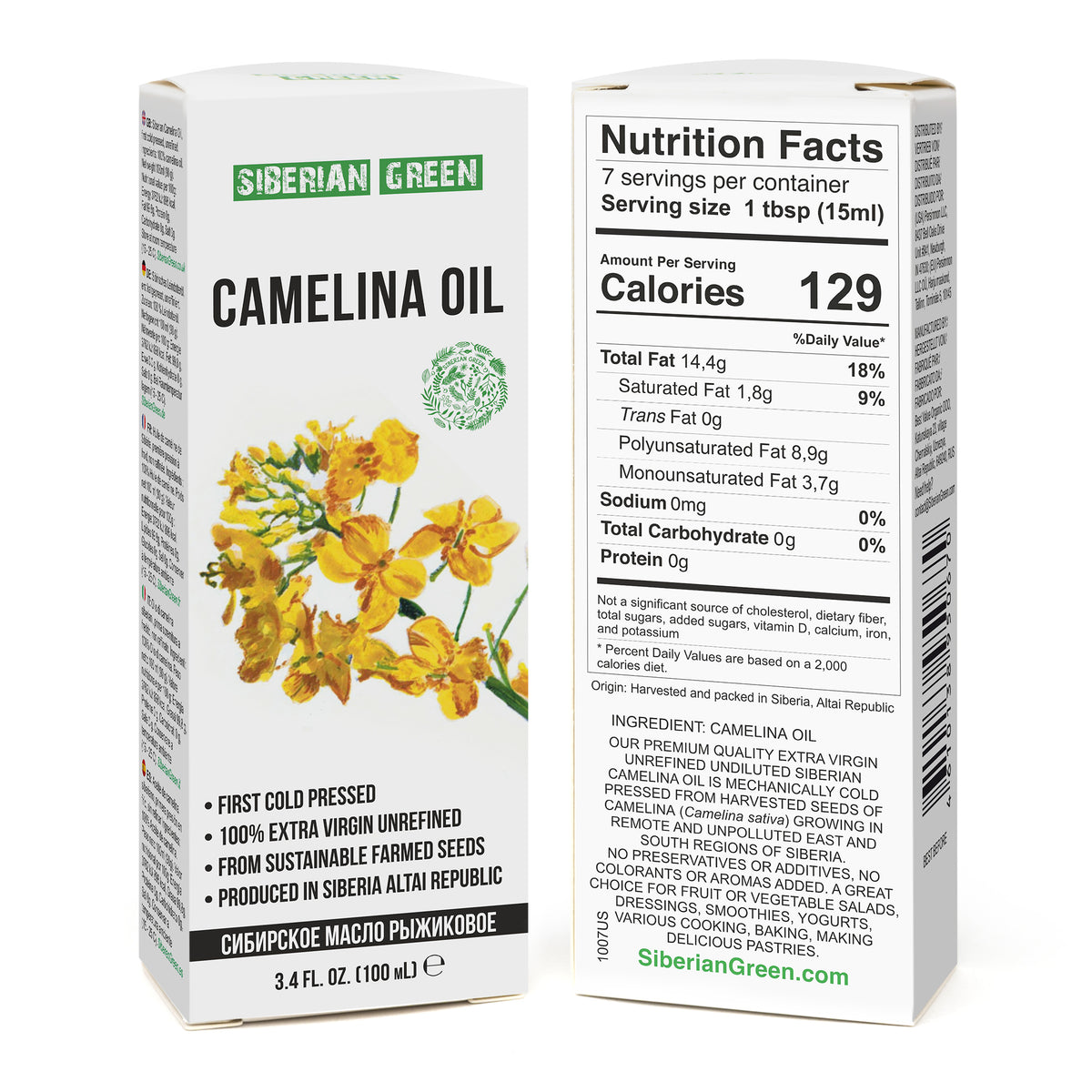 Huile de caméline de Sibérie | Extra Vierge Pressée à Froid 100 ml / 3,4 fl oz | Omega-3 Premium