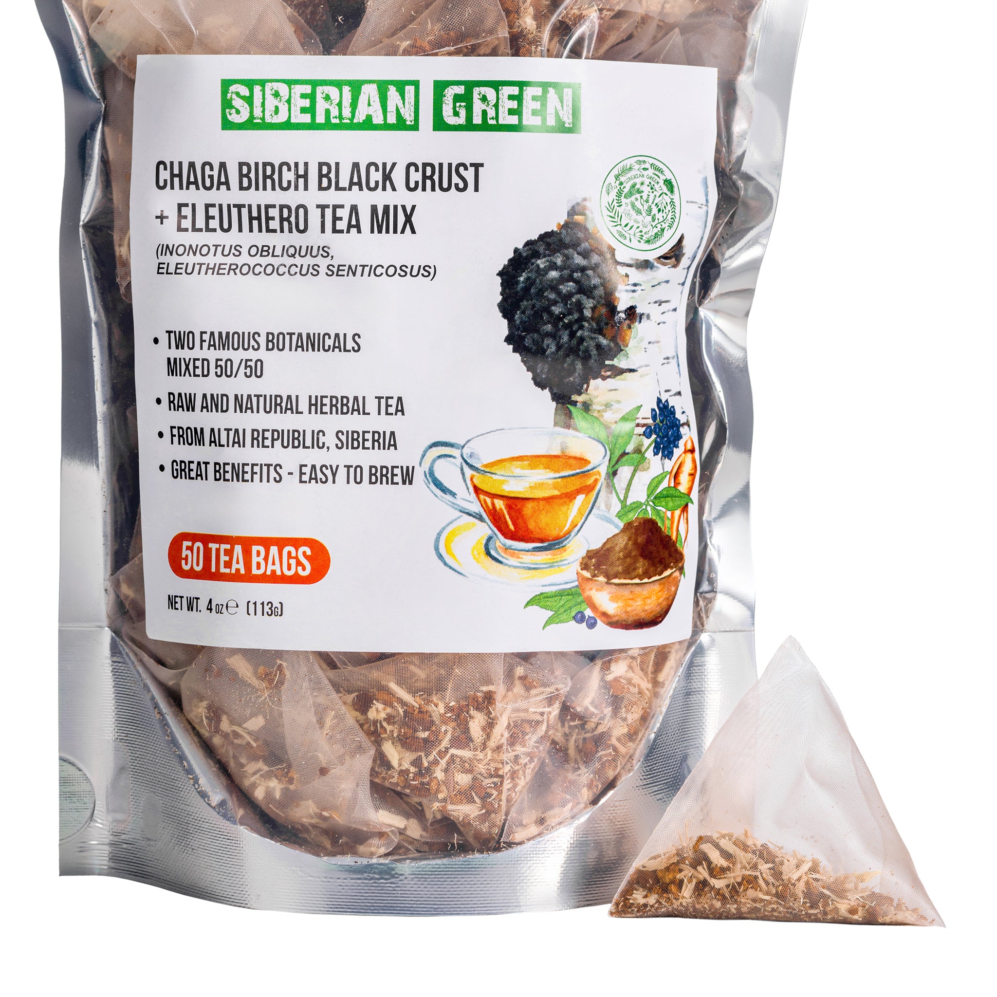 Chago Root Chaga and Eleuthero Root Tea – 50 Bags | Siberian Green - Siberian ...
