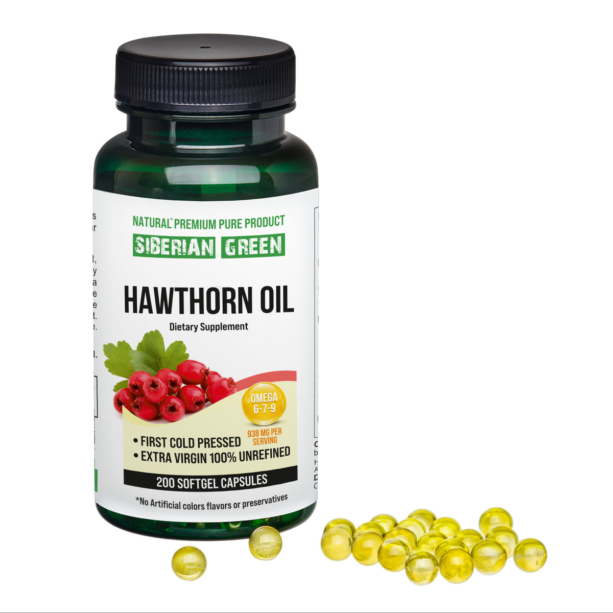 Capsules d&#39;huile de graines d&#39;aubépine verte de Sibérie 200 gélules Récoltées à l&#39;état sauvage en Sibérie Altaï Pressées à froid non raffinées 