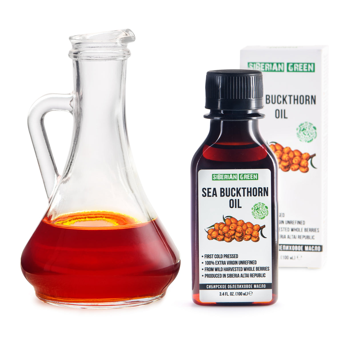 Huile d&#39;argousier 100 % sibérienne extra vierge première pression à froid Premium 100 ml 3,4 oz