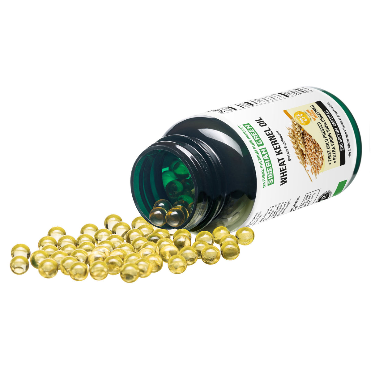 Siberian Green Wheat Kernel Oil Capsules 200 Softgels | Cold Pressed &amp; Unrefined