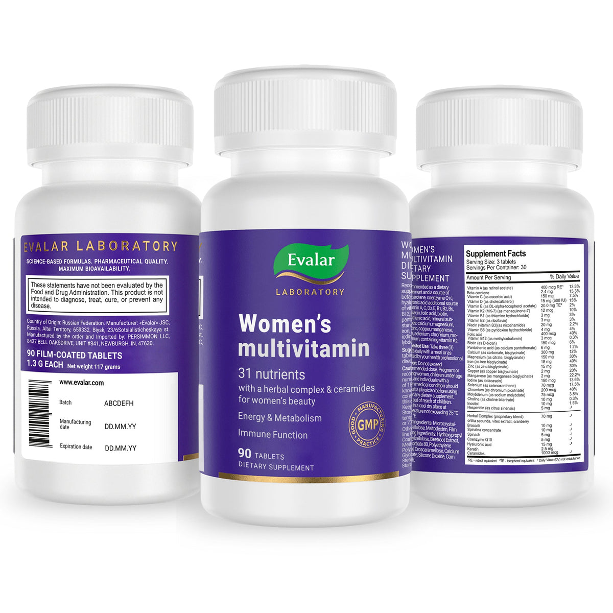 Evalar Womens Multivitamin 90 Tablets Vitamins, Minerals and Herbal Complex