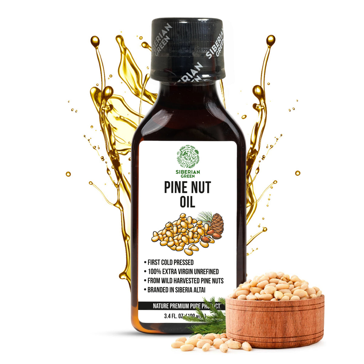 100% Siberian Pine Nut Oil Extra Virgin First Cold Pressed Premium 100ml 3.4oz