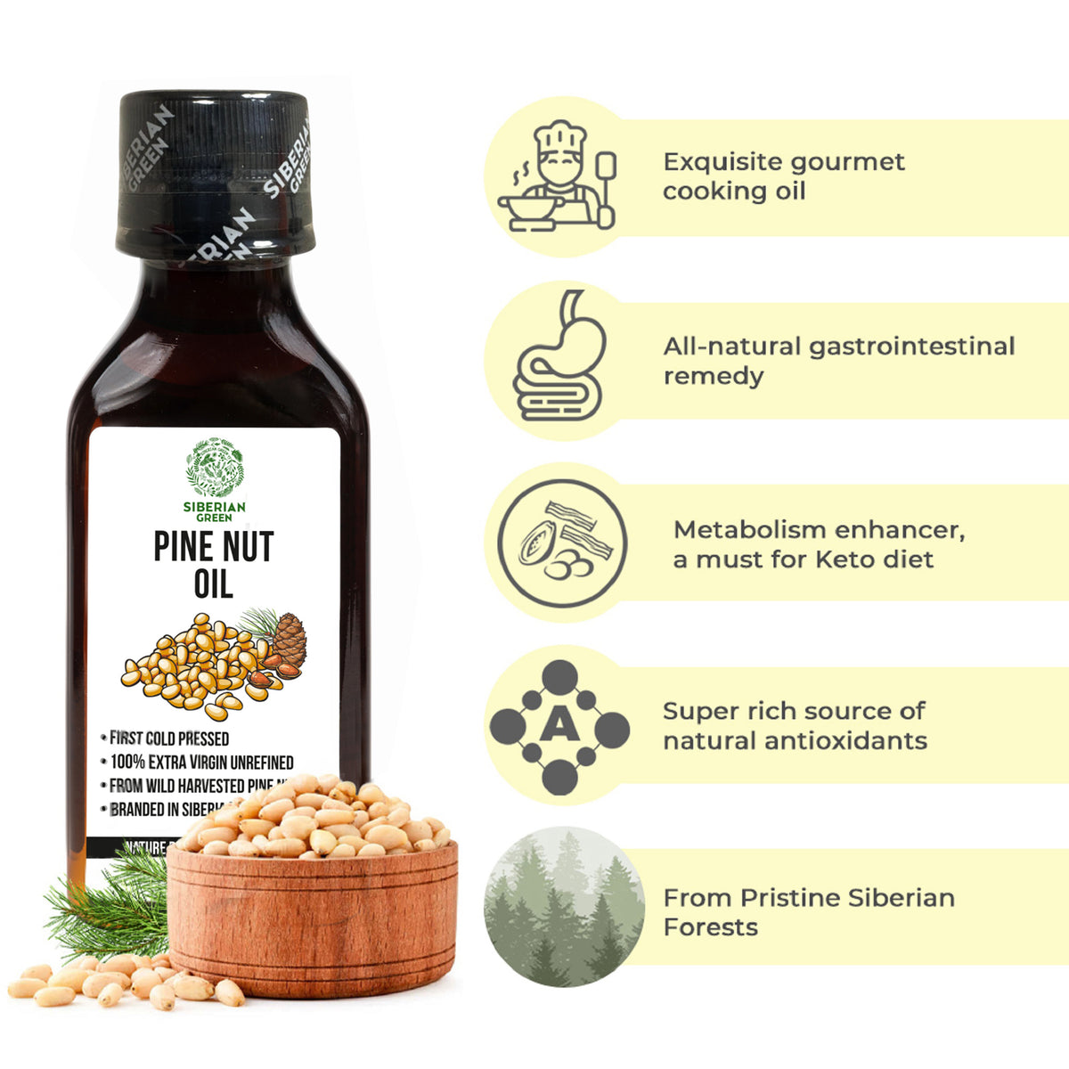 100% Siberian Pine Nut Oil Extra Virgin First Cold Pressed Premium 100ml 3.4oz