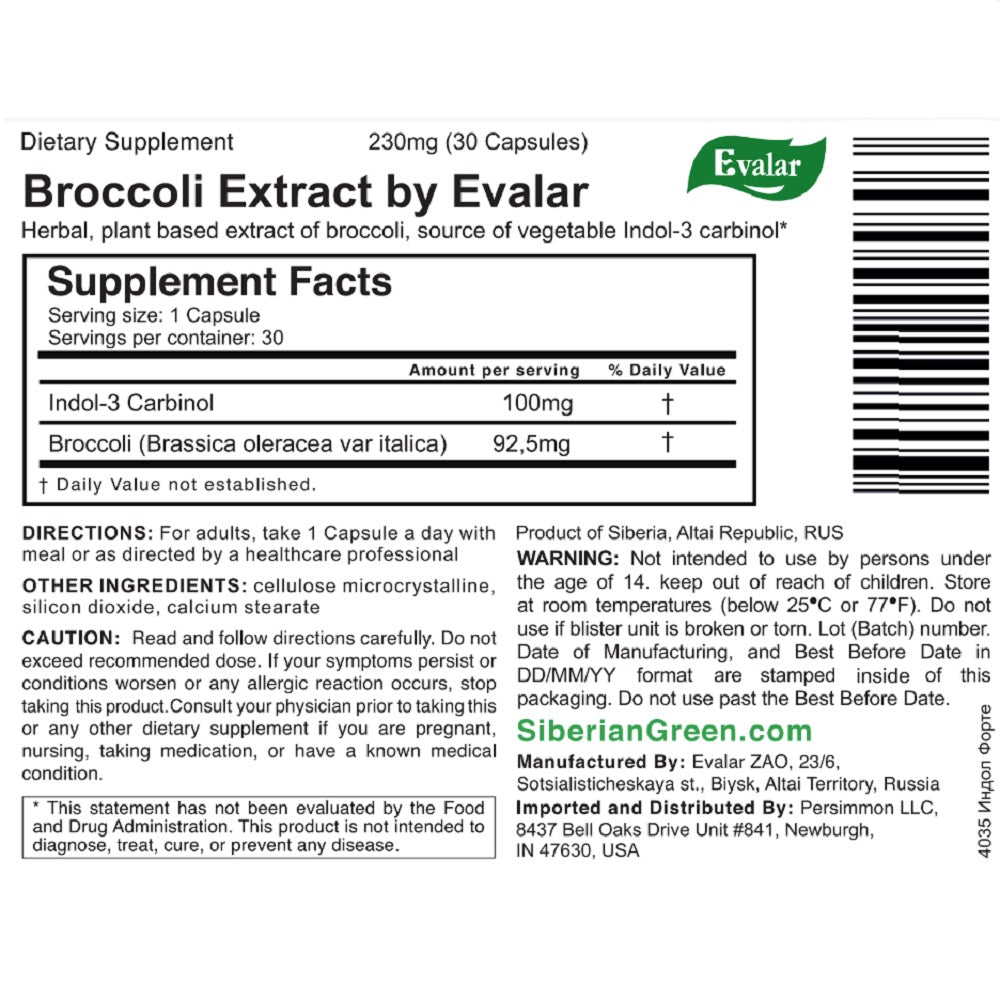 Evalar Brocoli Indol-3 Extrait d&#39;herbe par Evalar 30 Caps