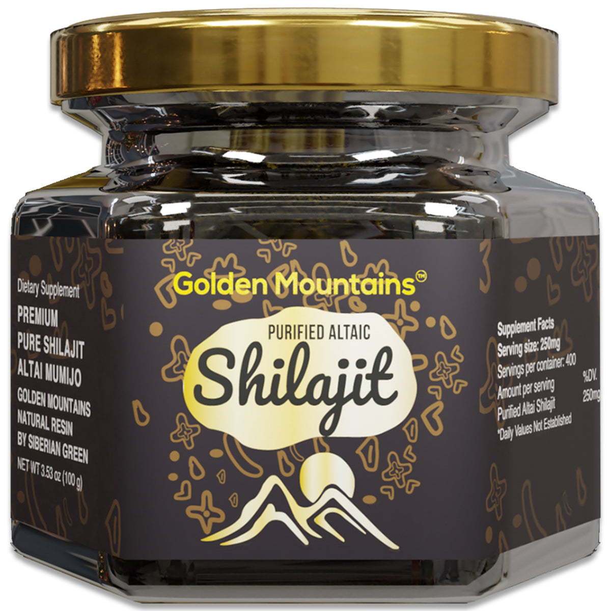Golden Mountains Shilajit Résine Premium Pure Authentique Sibérie Altaï 100 g 3,53 oz – Cuillère à mesurer – Certificat de qualité exclusif